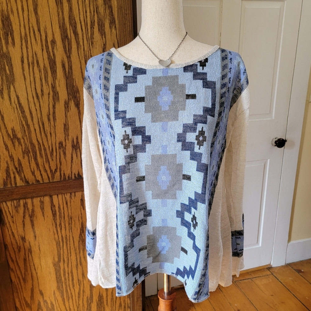 Wildfox Blue and Cream Geometic Sweater